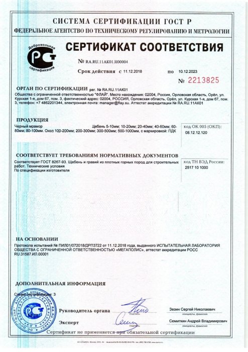 Сертификат на черный мрамор в Туле 