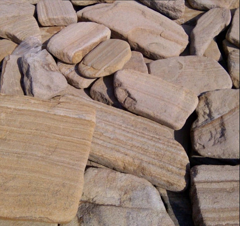 Kamenclub.ru: Песчаник пластушка галтованный желтый с рисунком (3 см)  купить в Туле плитняк - пластушка желтый песчаник 21000 руб/м3   фото КАМЕНЬ КЛУБ