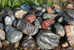 Kamenclub.ru: Ландшафтные валунчики фр.100-500 мм.  купить в Туле крупный природный камень серый, темно-серый, светло-серый речной валун крупный 4800 руб/т   фото КАМЕНЬ КЛУБ