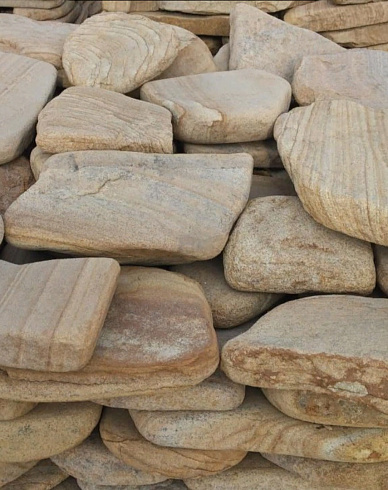 Kamenclub.ru: Песчаник пластушка галтованный желтый с рисунком (3 см)  купить в Туле плитняк - пластушка желтый песчаник 21000 руб/м3   фото КАМЕНЬ КЛУБ