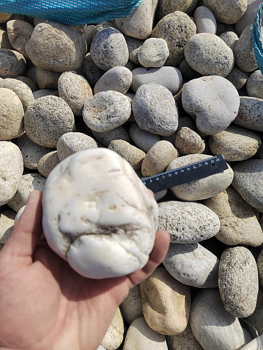 Kamenclub.ru: Галька речная окат (серо-белая) фр. 70-120 мм купить  в Туле галька галечник бело-серая, серо-белая, серая, белая речная природная галька  8000 руб/т   фото КАМЕНЬ КЛУБ