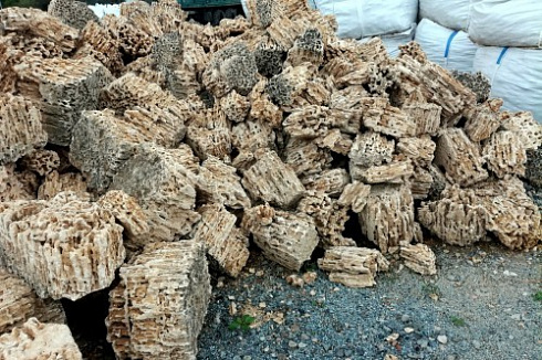 Kamenclub.ru: Крымский природный меотис фр. 100-500 мм.  купить в Туле меотис бежевый рыжий молочный желтый ракушечник 4 500 руб/т   фото КАМЕНЬ КЛУБ