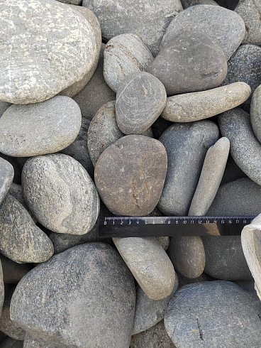 Kamenclub.ru: Галька речная плоская (ассорти) фр. 70-150 мм. купить  в Туле галька галечник серый белый темно-серый синий светло-серый плоская природная галька  9000 руб/т   фото КАМЕНЬ КЛУБ